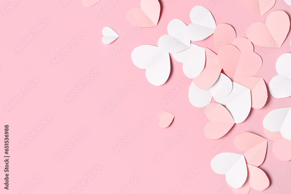 Beautiful hearts made of paper on pink background. National Sweetest Day