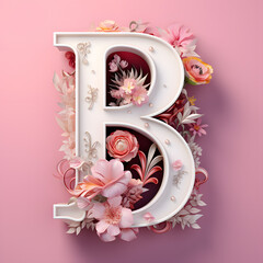 Wall Mural - The Capital letter B in serif font made by art nouveau style in pink flower background