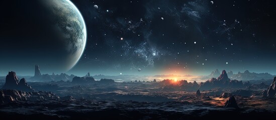 Wall Mural - nebula backdrop with digital earth and moon scene