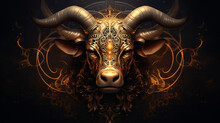 Bull In The Dark Face With Horns