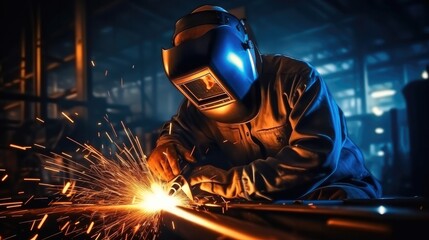 Poster - Technician Welding for steel structure at manufacture workshop.
