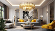 © moon - Modern metal chandeliers in a modern living room