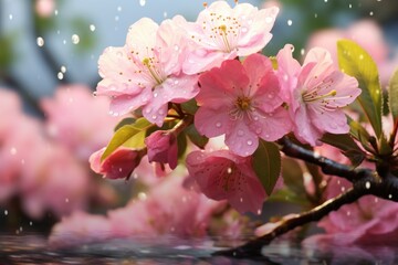Aufkleber - A detailed view of beautiful pink flowers blooming on a tree branch. This image can be used to add a touch of nature and color to any project.