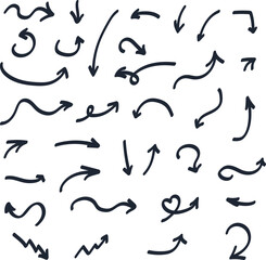 Leinwandbilder - Collection hand drawn doodle arrows. Set simple black arrows isolated on white background. Arrow mark icons. 