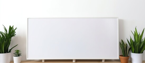 Poster - Office work on a blank computer monitor on a wooden table