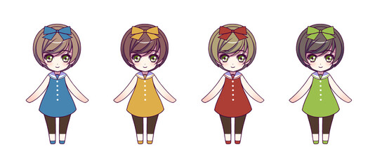 Sticker - Anime style girls character illustration set