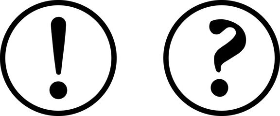 Poster - black and white warning and info flat round icon set with exclamation mark and question mark symbol.