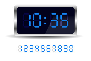 Poster - Blue digital clock illustration and number set.
