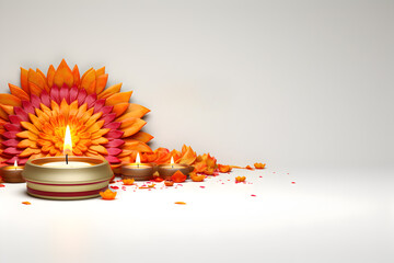 Happy Diwali festival of lights with copy space. Diya lamps banner background wallpaper