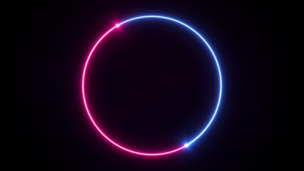 Poster - Animation of blue-pink neon circle frame, ring shape, empty space, ultraviolet light, 80's retro style, fashion show stage, abstract background, illuminate frame design. Abstract cosmic vibrant