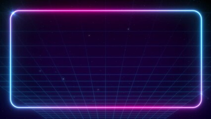 Wall Mural - Synthwave vaporwave retrowave cyber background with copy space, laser grid, starry sky, blue and purple glows with smoke and particles. Design for poster, cover, wallpaper, web, banner, etc.	