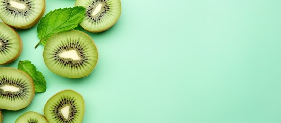 Poster - Kiwi with mint isolated pastel background Copy space