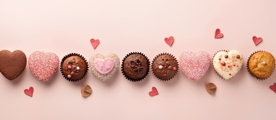 Aufkleber - Heart shaped muffins on a isolated pastel background Copy space