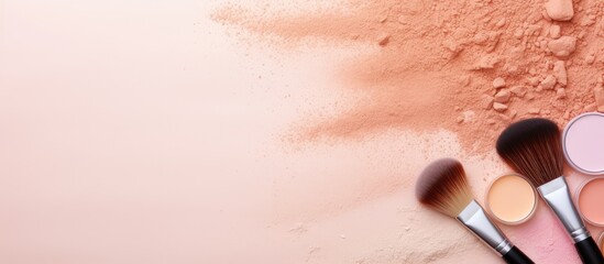 Poster - Makeup accessories on isolated pastel background Copy space