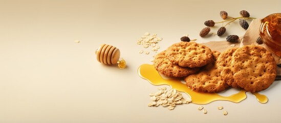 Aufkleber - Honey oat cookies on a isolated pastel background Copy space