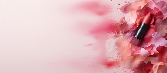 Poster - Lipstick smudges professional cosmetics isolated pastel background Copy space