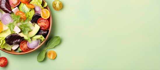Poster - Fresh and tasty salad that is good for you isolated pastel background Copy space