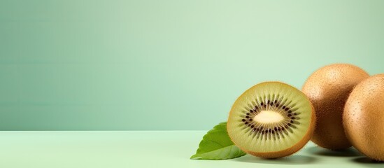 Canvas Print - Kiwi with mint isolated pastel background Copy space