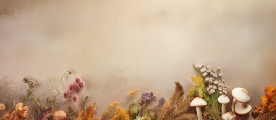 Poster - Gluten free autumnal fungi an organic ingredient for a diverse diet found wild in the UK isolated pastel background Copy space