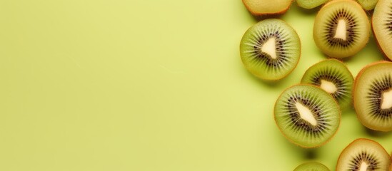 Poster - Kiwi fruit on a isolated pastel background Copy space Closeup Top view