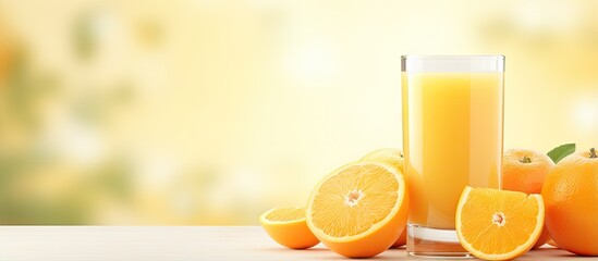 Poster - Healthy vitamins found in freshly squeezed orange juice isolated pastel background Copy space