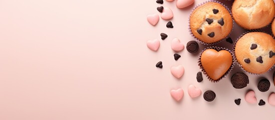 Sticker - Heart shaped muffins on a isolated pastel background Copy space