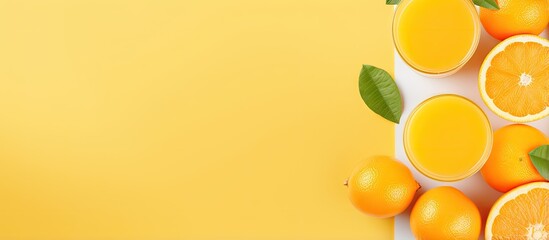Poster - Healthy vitamins found in freshly squeezed orange juice isolated pastel background Copy space