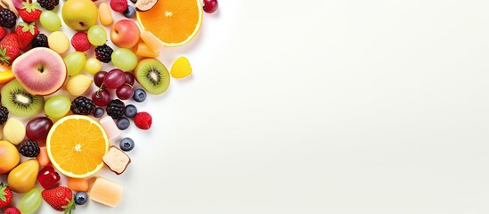 Aufkleber - Fruit Salad and blackjack candy chews arranged with empty area isolated pastel background Copy space