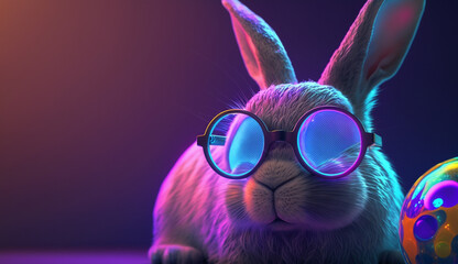 Canvas Print - rabbit in glasses on a dark background. Generative AI