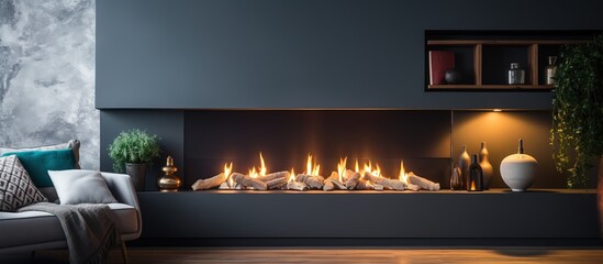 Canvas Print - Fireplace with live fire chic style