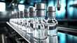 Medical vials on production line at pharmaceutical factory, Pharmaceutical machine working pharmaceutical production line. Generative AI