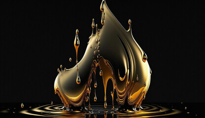 the drips of liquid metal on black background. drops and specks of gold. metal background.