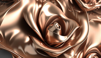 A rose made out of the liquid gold on black background. Liquid metal flower. Design asset