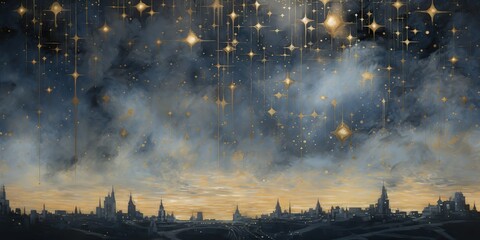 Wall Mural - ai generated. ai generative. night evening glowing sky background. drawing painting landscape templa