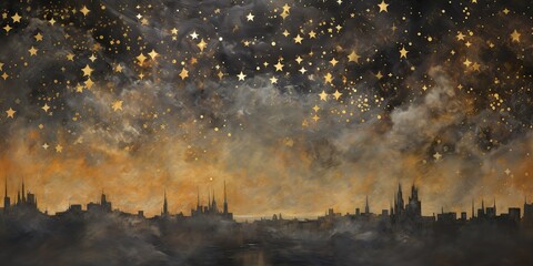 Wall Mural - ai generated. ai generative. night evening glowing sky background. drawing painting landscape templa