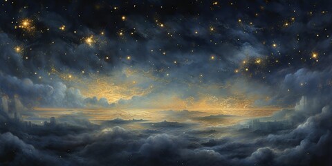 Wall Mural - ai generated. ai generative. night evening glowing sky background. drawing painting landscape templa