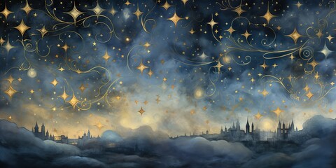 Wall Mural - ai generated. ai generative. night evening glowing sky background. drawing painting landscape templa