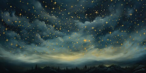 Wall Mural - ai generated. ai generative. night evening glowing sky background. drawing painting landscape templa