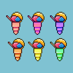 Poster - Pixel art sets of ice cream food with variation color item asset simple bits of ice cream on pixelated style 8bits perfect for game asset or design asset element for your game design asset