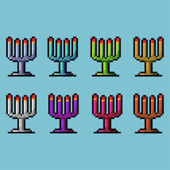 Poster - Pixel art sets of candle home decoration with variation color item asset simple bits of skyer on pixelated style 8bits perfect for game asset or design asset element for your game design asset