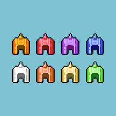 Fototapete - Pixel art sets of helm equipment with variation color item asset simple bits of rpg helmet on pixelated style 8bits perfect for game asset or design asset element for your game design asset