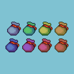 Poster - Pixel art sets of pouch for item save with variation color item asset simple bits of inventory pouch on pixelated style 8bits perfect for game asset or design asset element for your game design asset