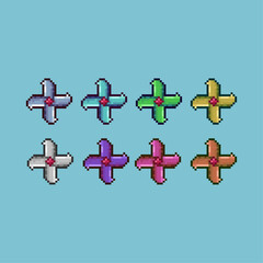 Poster - Pixel art sets of shuriken weapons ninja with variation color item asset simple bits of shuriken on pixelated style 8bits perfect for game asset or design asset element for your game design asset