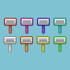 Fototapete - Pixel art sets of sign wood with variation color item asset simple bits of sign on pixelated style 8bits perfect for game asset or design asset element for your game design asset