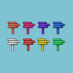Fototapete - Pixel art sets of directional sign items loot with variation color item asset simple bits of wood on pixelated style 8bits perfect for game asset or design asset element for your game design asset