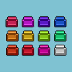 Fototapete - Pixel art sets of interior decoration sofa with variation color item asset simple bits of home chair on pixelated style 8bits perfect for game asset or design asset element for your game design asset