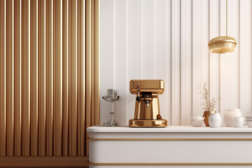 an elegant interior of a kitchen counter and coffee maker with utensil