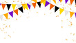 triangle pennants chain and confetti for halloween party color concept. birthday, celebration, carnival, anniversary and decoration