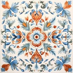 Wall Mural - retro vintage ornate ornament tile glazed portuguese mosaic pattern floral blue square art