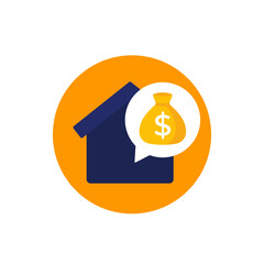 Sticker - mortgage icon with a house and money, flat vector